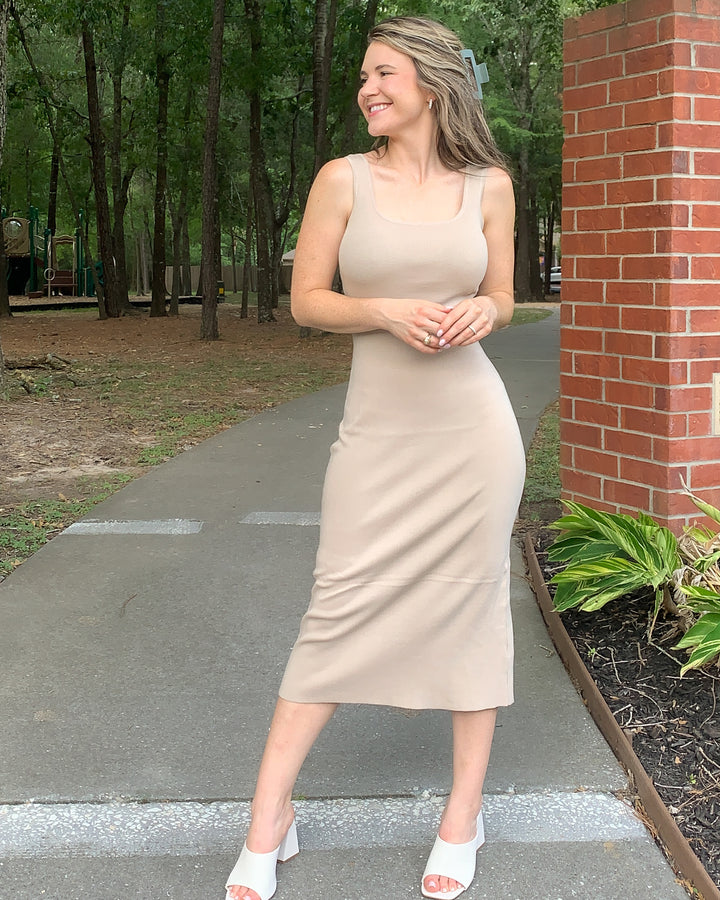 BUTTERCUPS Taupe Thick Ribbed Midi Like Honey Dress
